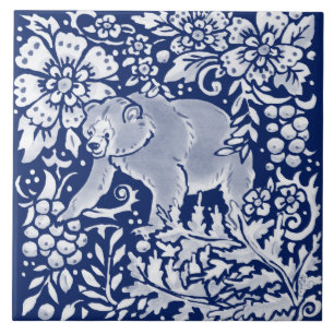 Azulejo De Cerâmica Floresta De Urso Animal Da Madeira Azul Marinho Co