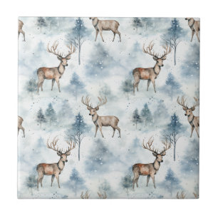 Azulejo De Cerâmica Floresta de Veado em Aquarela de Inverno (5)