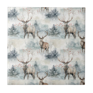 Azulejo De Cerâmica Floresta de Veados em Aquarela de Inverno (4)