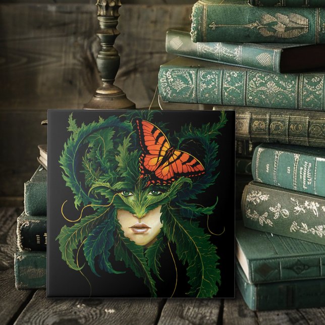 Azulejo De Cerâmica Floresta Encantadora Dríade Mulher Borboleta Fanta (Criador carregado)