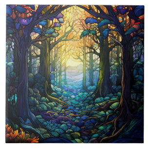 Azulejo De Cerâmica Floresta Fantasia Vidro Pintado