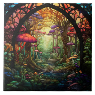 Azulejo De Cerâmica Floresta Fantasia Vidro Pintado