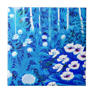 Azulejo De Cerâmica Floresta Fantástica com Flores e Pássaros