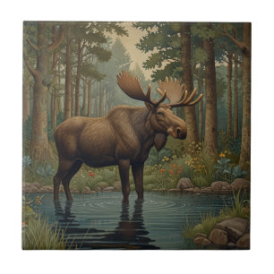 Azulejo De Cerâmica Floresta florestal Elegage moose boho