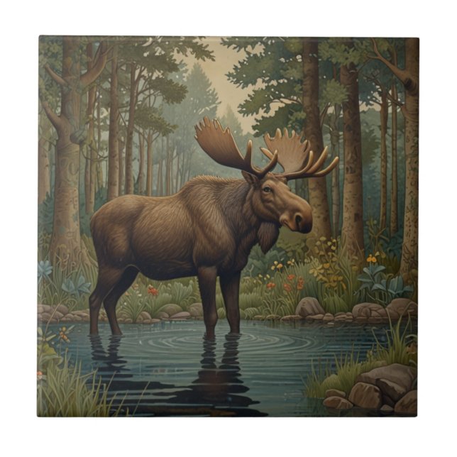 Azulejo De Cerâmica Floresta florestal Elegage moose boho (Frente)