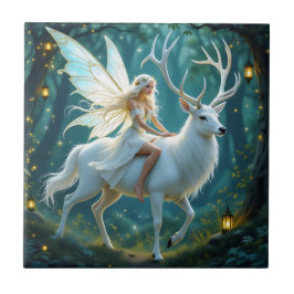 Azulejo De Cerâmica Floresta Mágica da Fada e do Cervo Branco