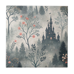 Azulejo De Cerâmica Floresta Mistura Encantada com Castelo Escuro - Ee
