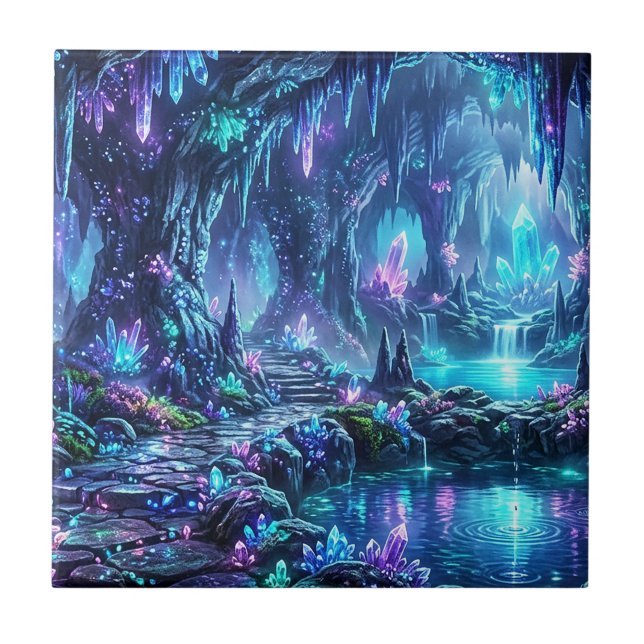 Azulejo De Cerâmica Floresta Radiante com Lago (Frente)