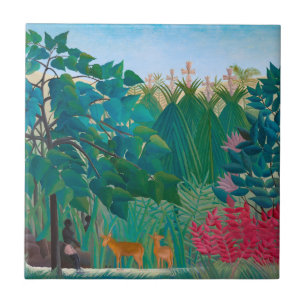 Azulejo De Cerâmica Floresta Tropical Selva Exótica com Quedas