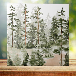 Azulejo De Cerâmica Floresta Verde Rústica Aquarela