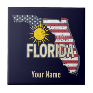 Azulejo De Cerâmica Florida EUA Retro Map Vintage EUA