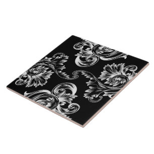 Azulejo De Cerâmica Flourish do vintage (branco)