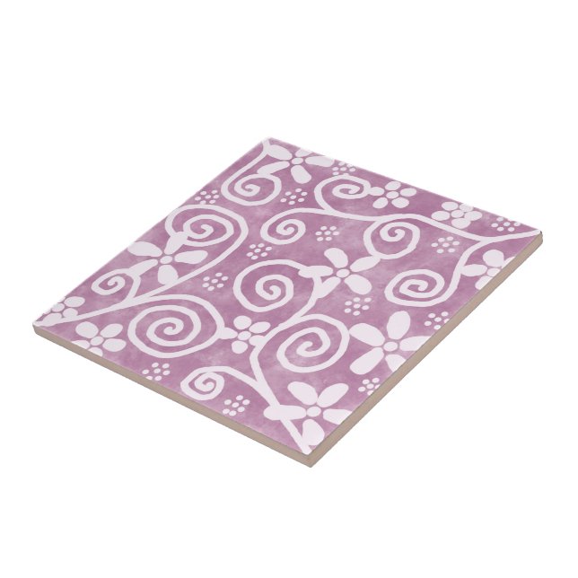 Azulejo De Cerâmica Flowers Swirls Dusty Pink White Pattern Whimsical (Lateral)
