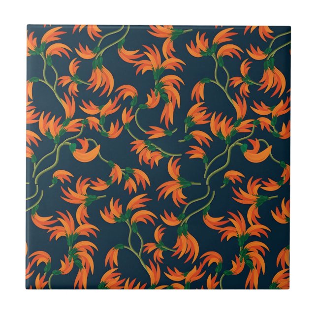 Azulejo De Cerâmica  Flowing Orange Floral Pattern (Frente)