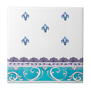 Azulejo De Cerâmica Fluer De Lis Blue Swirl Design