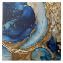 Fluido Abstrato Dourado-Marinho Praia