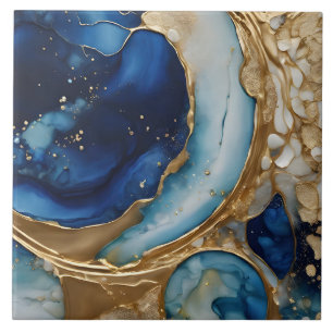 Azulejo De Cerâmica Fluido Abstrato Dourado-Marinho Praia
