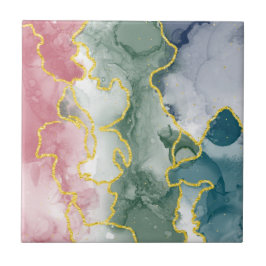 Azulejo De Cerâmica Fluido de Tinta Álcool Multicolor Geodo Ágata