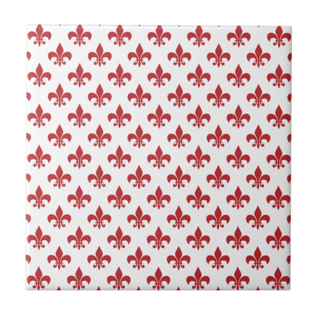 Azulejo De Cerâmica Fluru-de-lys, vermelho e branco (Frente)