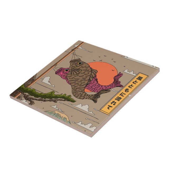 Azulejo De Cerâmica Fluxo com o Vento Koinobori (Lateral)