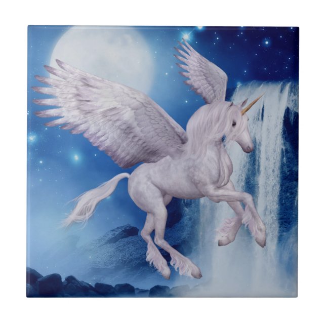 Azulejo De Cerâmica Flying Pegasus Unicorn Waterfall (Frente)