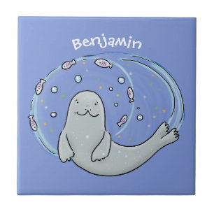 Azulejo De Cerâmica Foca-branca e ilustração de desenho animado de a