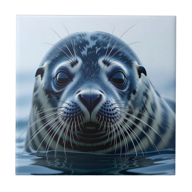 Azulejo De Cerâmica Foca Fofa de Perto (Frente)