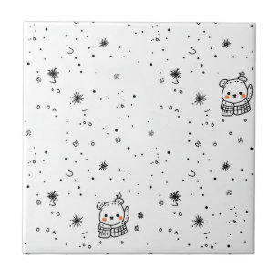 Azulejo De Cerâmica Fofa Floco de Neve de Urso Polar de Inverno