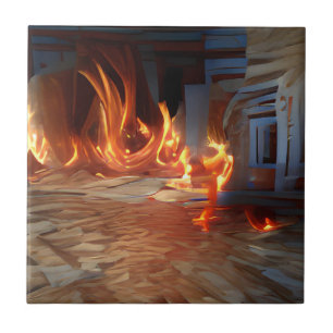 Azulejo De Cerâmica Fogo na abstrato de madeira