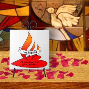 Azulejo De Cerâmica Fogo ou Chama e Coração com Citação de Pentecostes