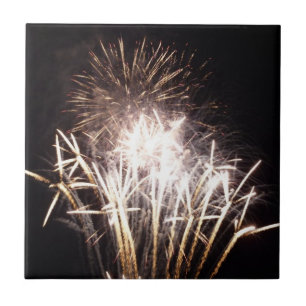 Azulejo De Cerâmica Fogos de artifício brancos e Dourados I Celebraç