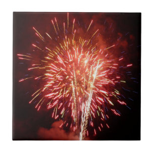 Azulejo De Cerâmica Fogos de Artifício Vermelhos, Brancos e Azuis II P