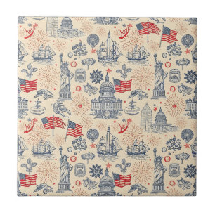 Azulejo De Cerâmica Fogueira de Fogos de Artifício Americana Vintage (