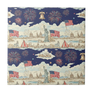 Azulejo De Cerâmica Fogueira de Fogos de Artifício Americana Vintage (
