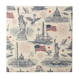 Azulejo De Cerâmica Fogueira de Fogos de Artifício Americana Vintage (
