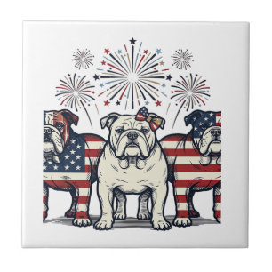 Azulejo De Cerâmica Fogueira Patriótica Bulldog Desenho Vintage