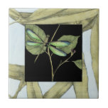 Azulejo De Cerâmica Folgas com Interesse de Dragonfly por Jennifer Gol<br><div class="desc">Esse desenho de folhas de Jennifer Goldberger apresenta um inset de uma libélula sobre fundo negro. A sensação noturna do inset contrasta com a sensação diurna do impressão das folhas. Confira!</div>