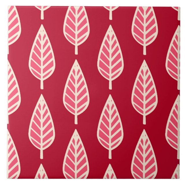 Azulejo De Cerâmica Folha de faia - Vermelho-rubi e creme (Frente)