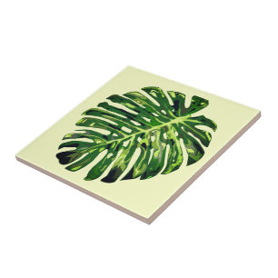 Azulejo De Cerâmica Folha de Monstera Tropical - Escolha/adicione a co
