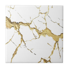 Azulejo De Cerâmica Folha de Ouro Pesada sobre Mármore Branco