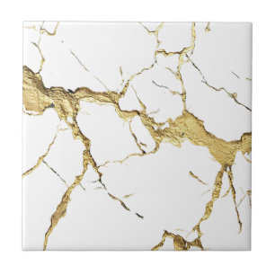 Azulejo De Cerâmica Folha de Ouro Pesada sobre Mármore Branco