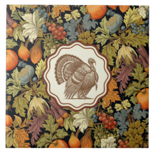 Azulejo De Cerâmica Folha de Outono Vintage William Morris Abóbora Per