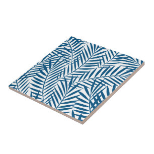 Azulejo De Cerâmica Folha de palmeira azul tropical