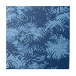 Azulejo De Cerâmica Folha de Palmeira Tropical Azul