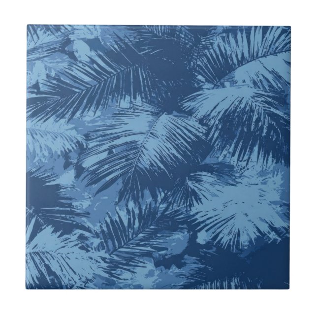 Azulejo De Cerâmica Folha de Palmeira Tropical Azul (Frente)