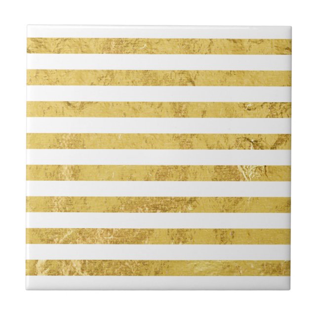 Azulejo De Cerâmica Folha Dourado elegante e teste padrão branco da (Frente)
