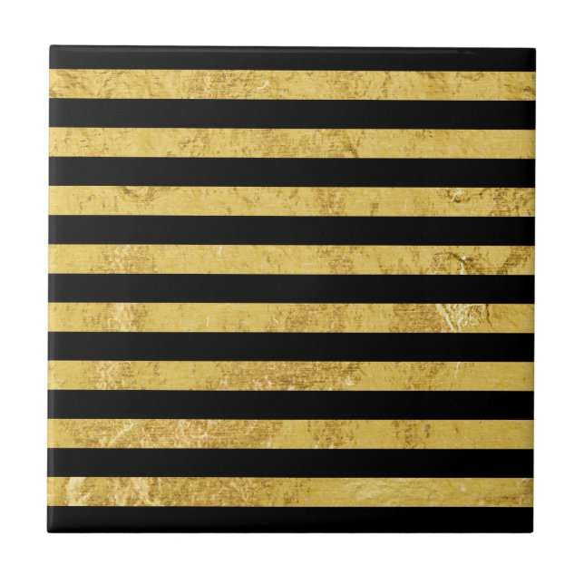 Azulejo De Cerâmica Folha Dourado elegante e teste padrão preto da (Frente)
