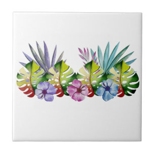 Azulejo De Cerâmica Folha Tropical Flor Colorida Havaiana
