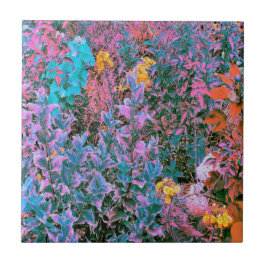 Azulejo De Cerâmica Folhagem de abstrato, verde-rosa e jardim aquático