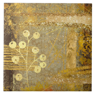 Azulejo De Cerâmica Folhagem dourada abstrato